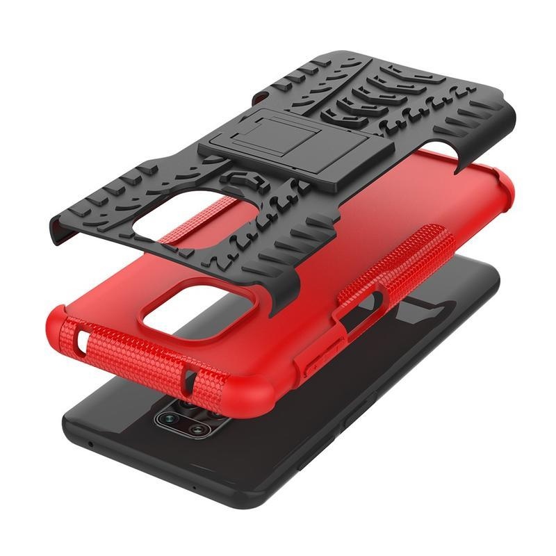 Kickstand odolný hybridní kryt na mobil Xiaomi Redmi Note 9 Pro/Note 9S - červený