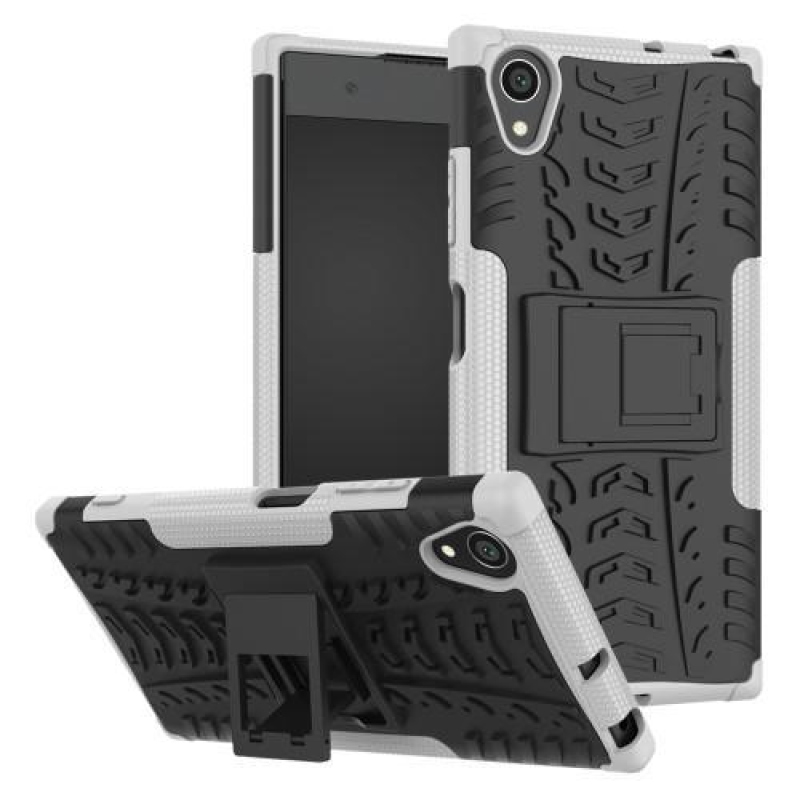 Kickstand odolný hybridní obal na mobil Sony Xperia XA1 Plus - bílý