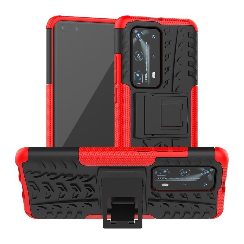 Kicstand odolný hybridní kryt na mobil Huawei P40 Pro - červený