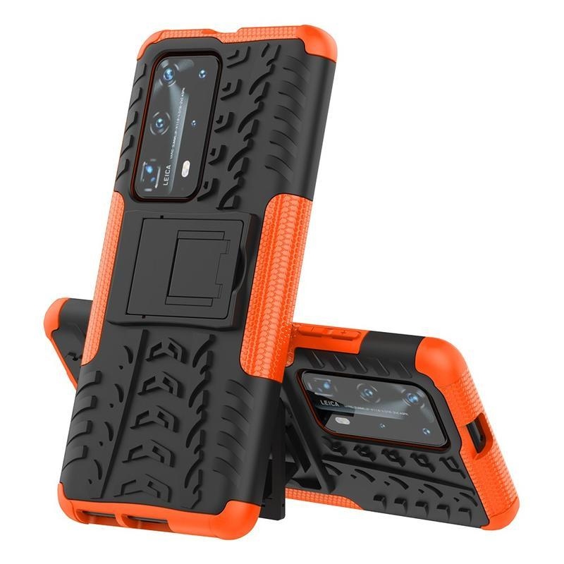 Kicstand odolný hybridní kryt na mobil Huawei P40 Pro - oranžový
