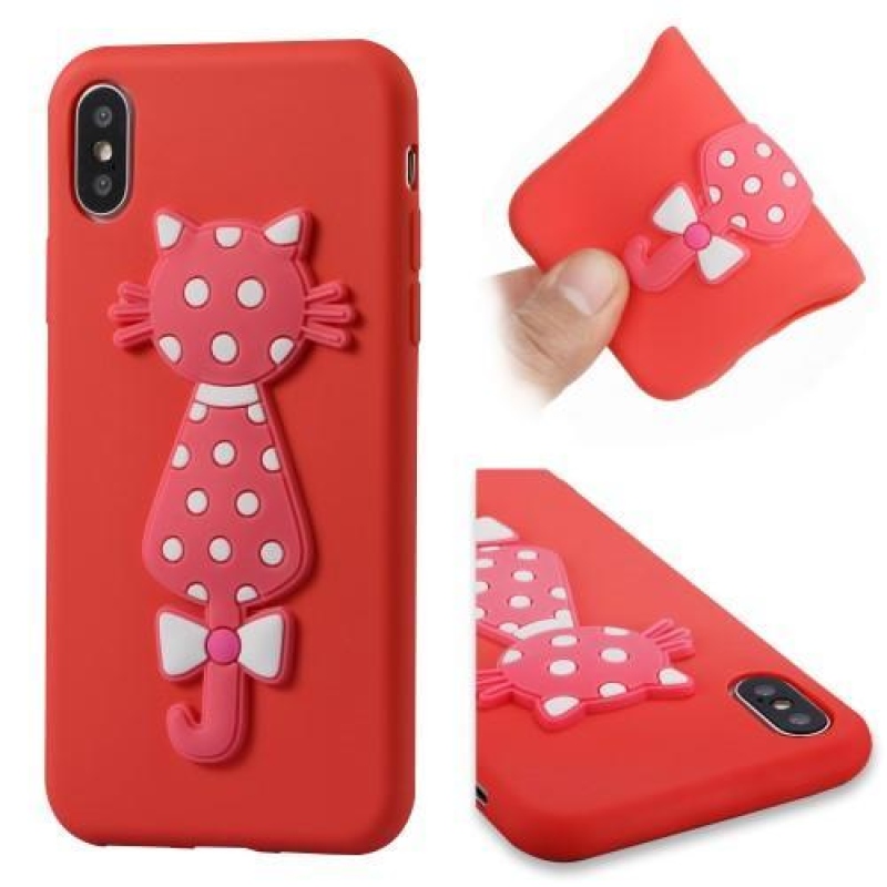 Kitty 3D silikonový obal na iPhone X - červený