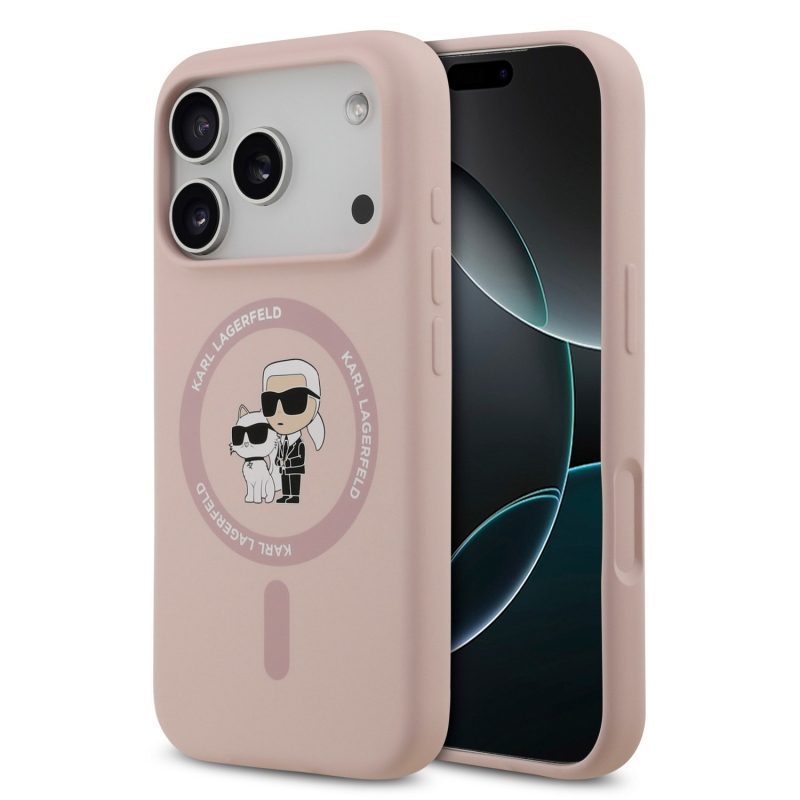 Karl Lagerfeld Liquid Silicone Karl and Choupette MagSafe Zadní Kryt pro iPhone 18 Pro Pink