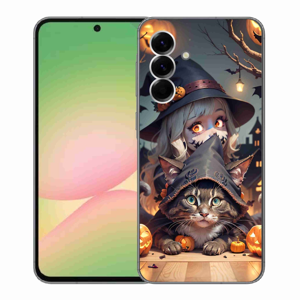Gelový kryt mmCase na Samsung Galaxy A56 5G - čarodějnice s kočkou