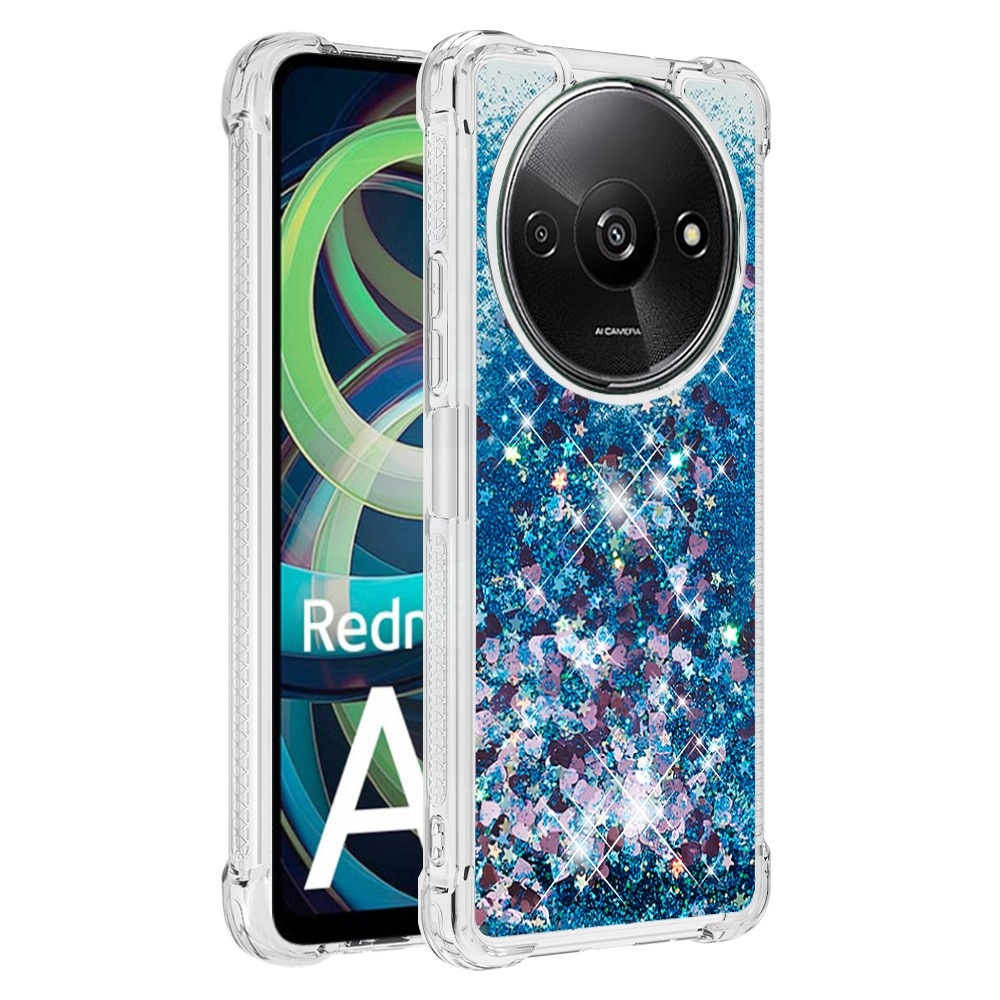 Glitter gelový přesýpací obal na Xiaomi Redmi A3 - modrý/srdíčka
