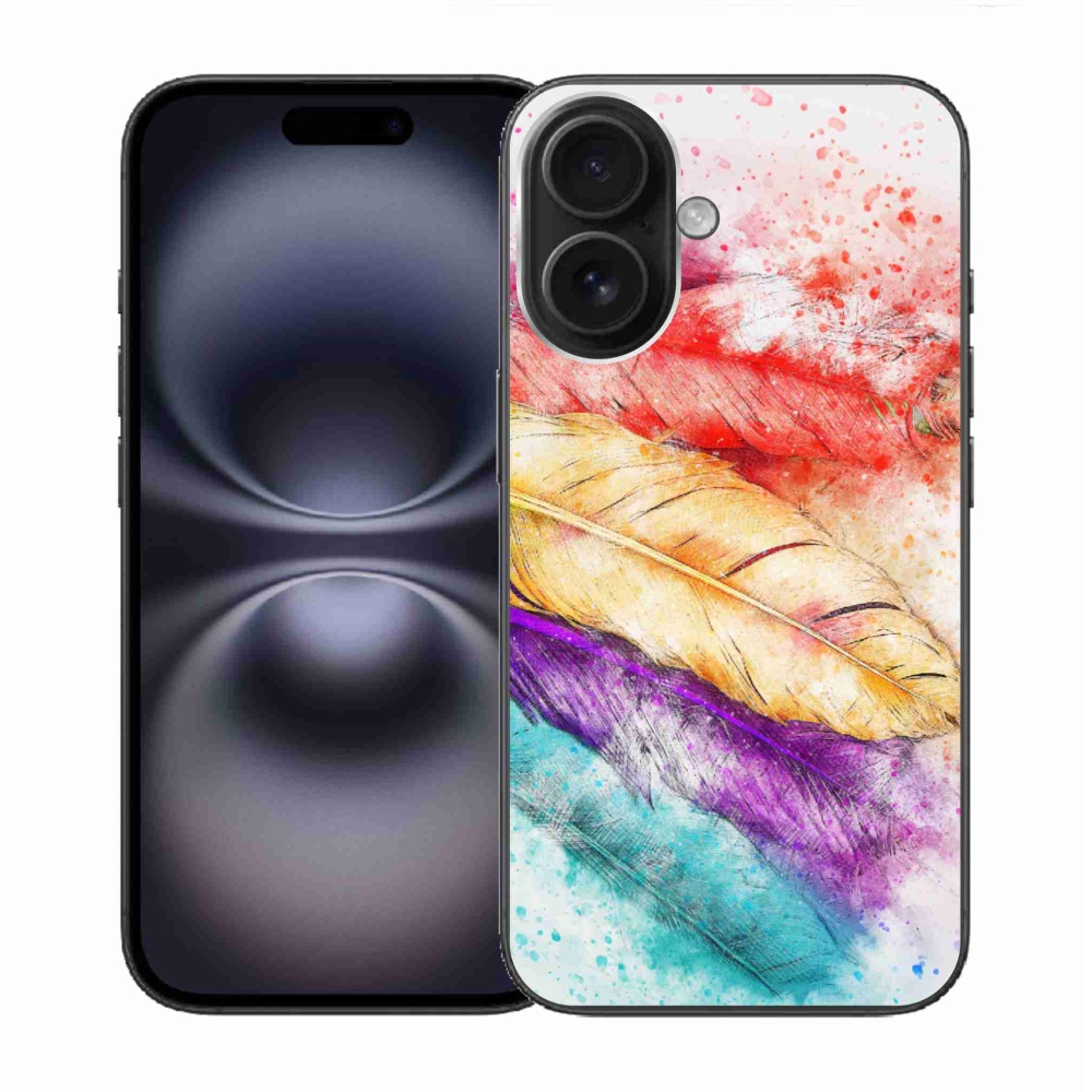 Gelový kryt mmCase na iPhone 16 - barevné peří
