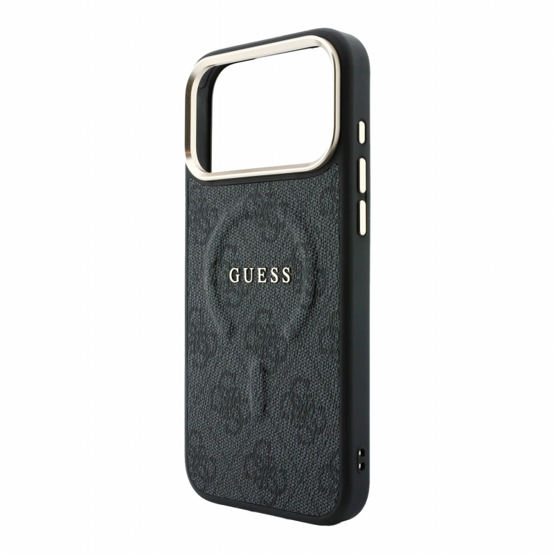 Guess PU Leather 4G Gold Frame Embossed MagSafe Zadní Kryt pro iPhone 18 Pro Black