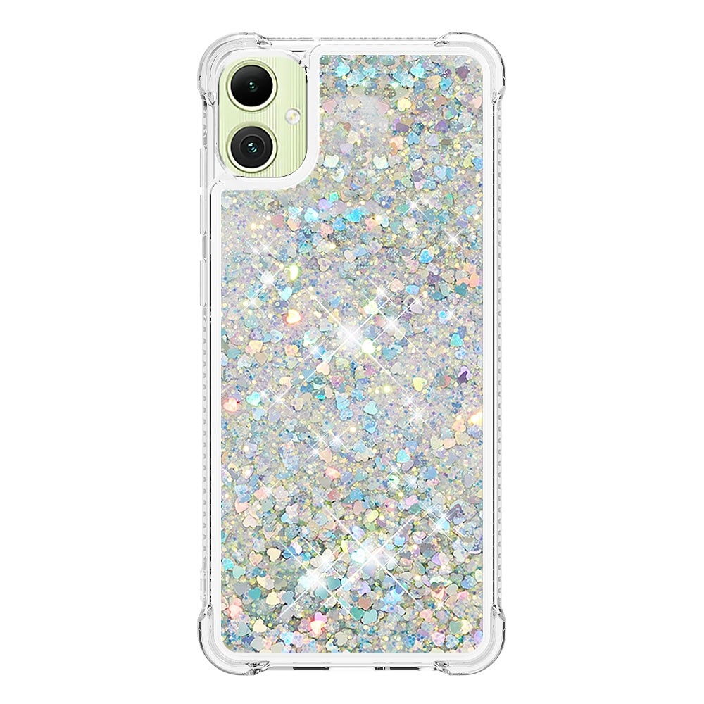 Glitter přesýpací gelový obal na Samsung Galaxy A06 4G - stříbrný/srdíčka