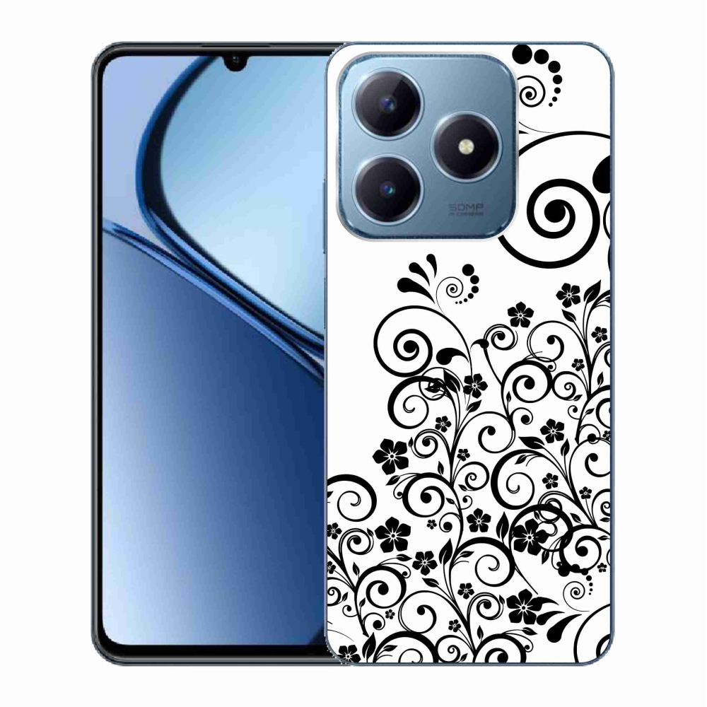 Gelový kryt mmCase na Realme C63 - černobílé květinové vzory