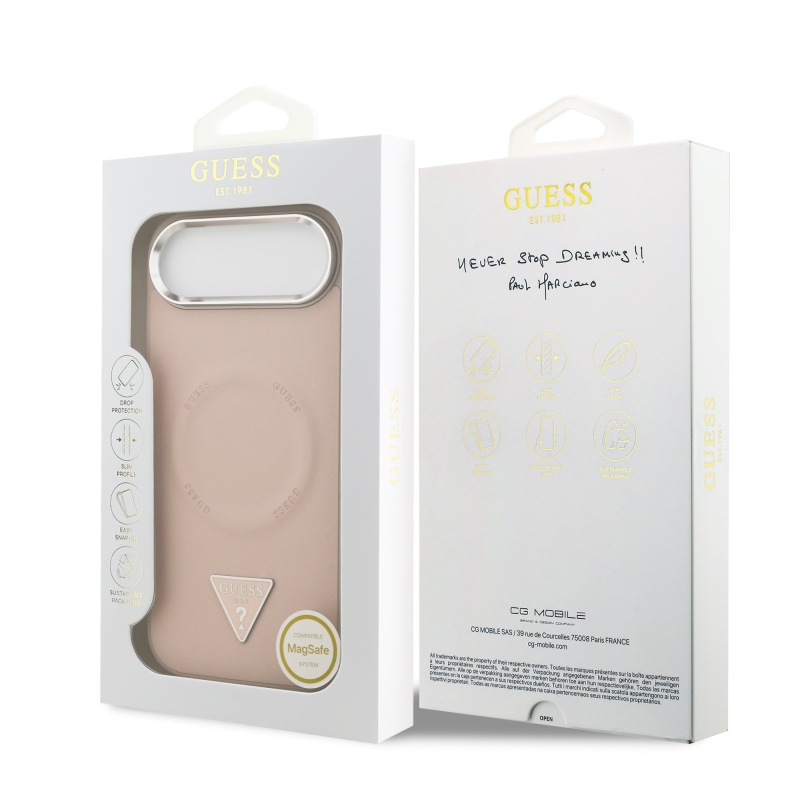 Guess PU Leather Triangle Logo MagSafe Zadní Kryt pro iPhone Air Pink