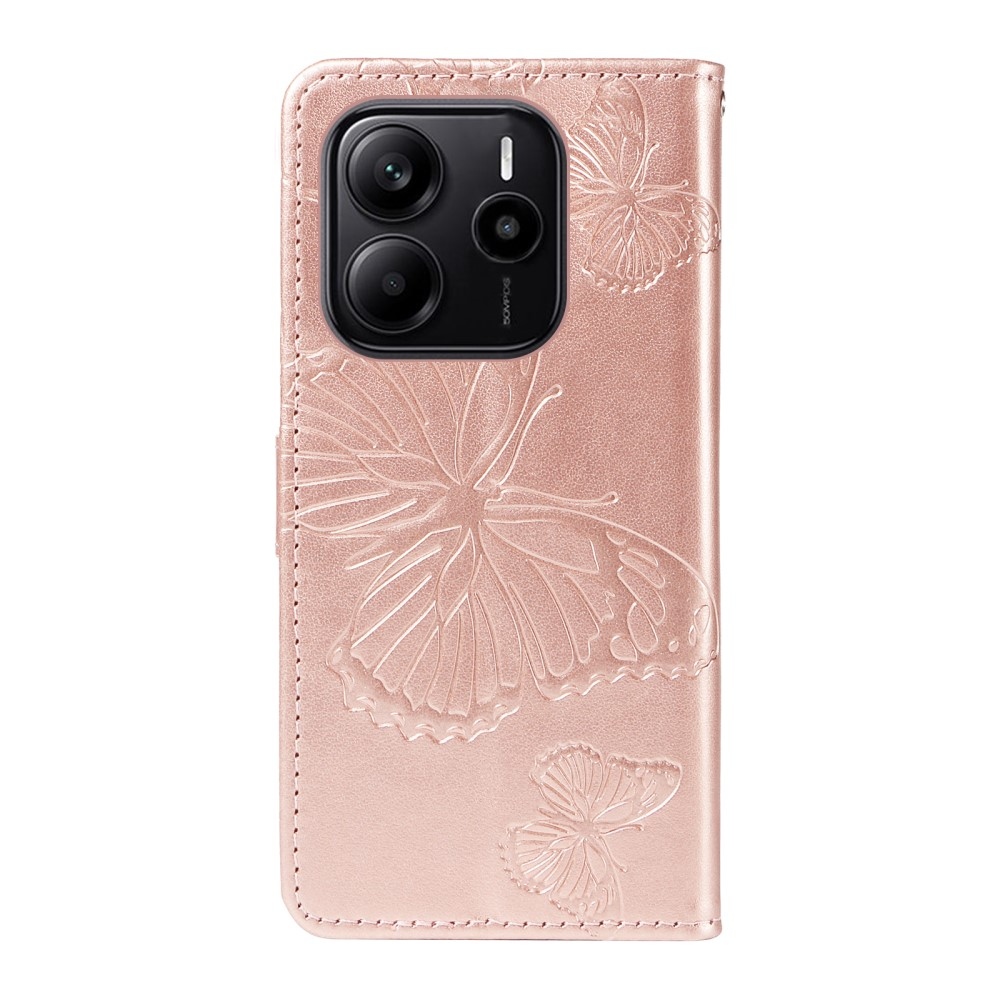 Big Butterfly knížkové pouzdro na Xiaomi Redmi Note 14 - růžovozlaté