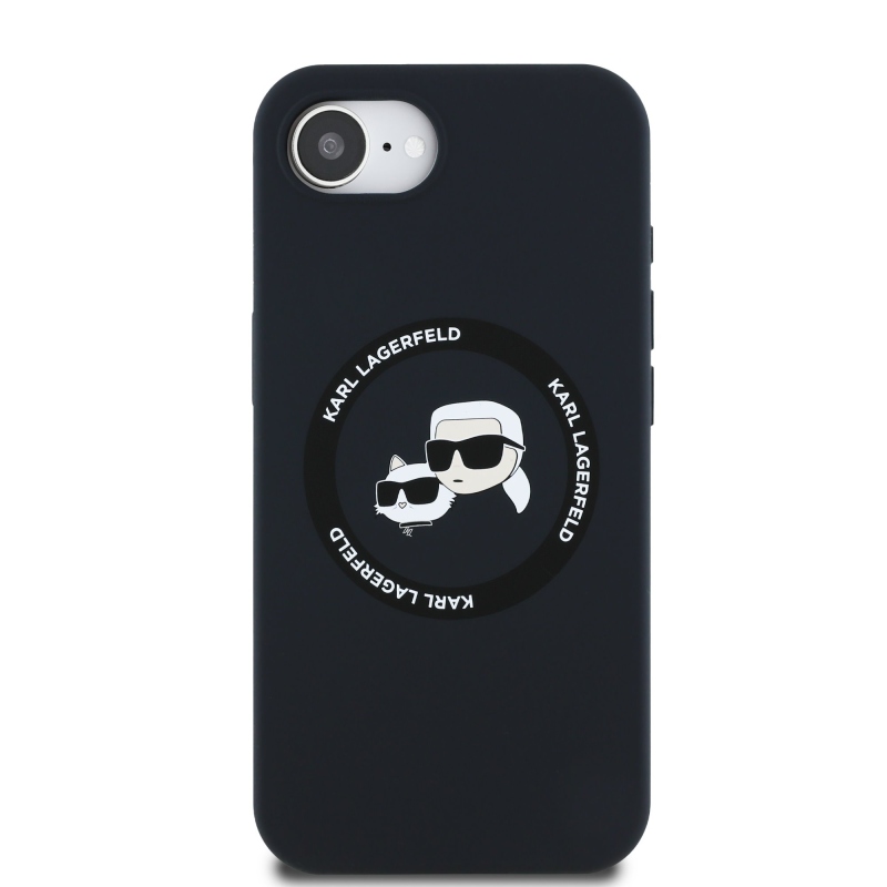 Karl Lagerfeld Liquid Silicone K&CH Heads MagSafe Zadní Kryt pro iPhone 16e Black