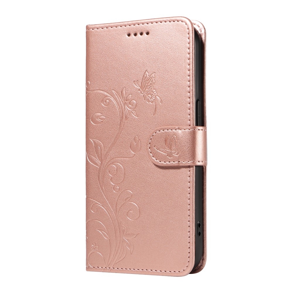 Flowery knížkové pouzdro na Samsung Galaxy A06 4G - růžovozlaté