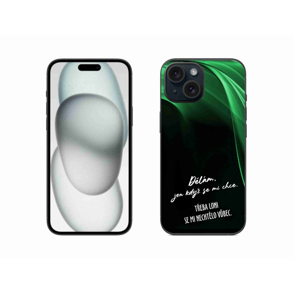 Gelový kryt mmCase na iPhone 15 - vtipný text 12 černé pozadí