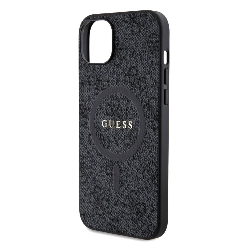 Guess PU Leather 4G Colored Ring MagSafe Zadní Kryt pro iPhone 15 Plus Black