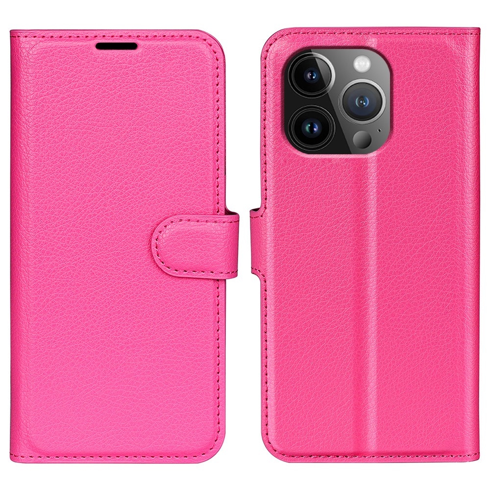 Litchi knížkové pouzdro na iPhone 15 Pro - rose