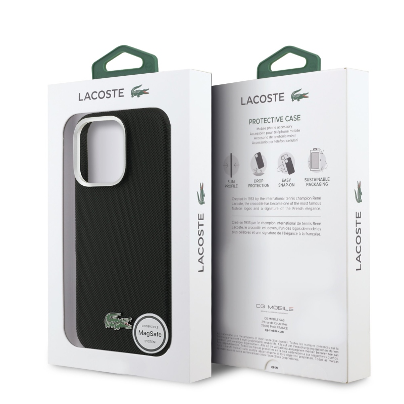 Lacoste PVC Iconic Petit Pique Metal Logo MagSafe Zadní Kryt pro iPhone 16 Pro Black