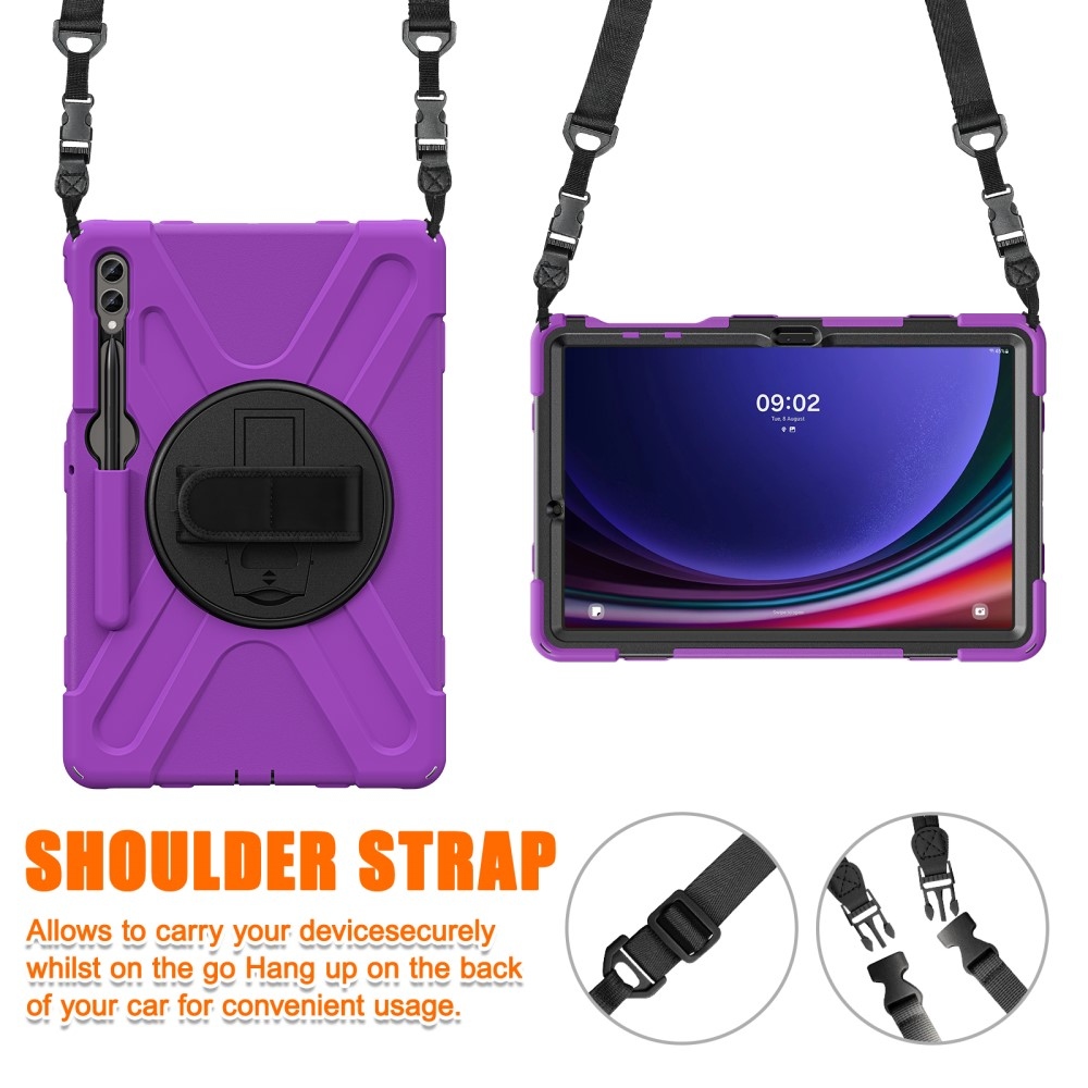 Strap odolný kryt s úchopem na ruku a popruhem na Samsung Galaxy Tab S10+/S9+/S9 FE+/S8+/S7+ - fialový