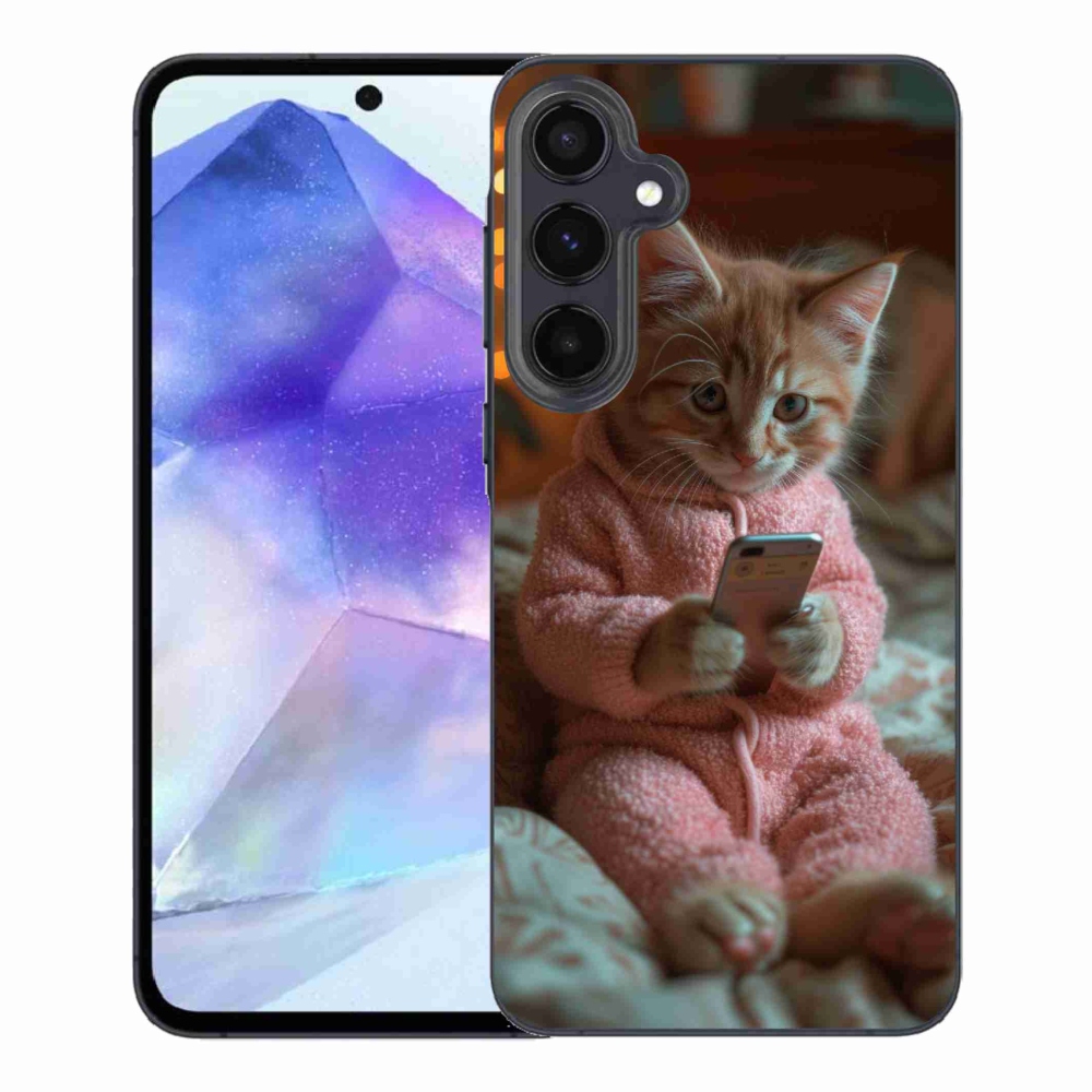 Gelový kryt mmCase na Samsung Galaxy A55 5G - kotě s mobilem