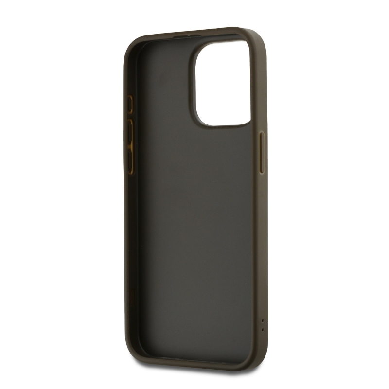 DKNY PU Leather Stack Logo Wrist Strap Zadní Kryt pro iPhone 14 Pro Max Brown