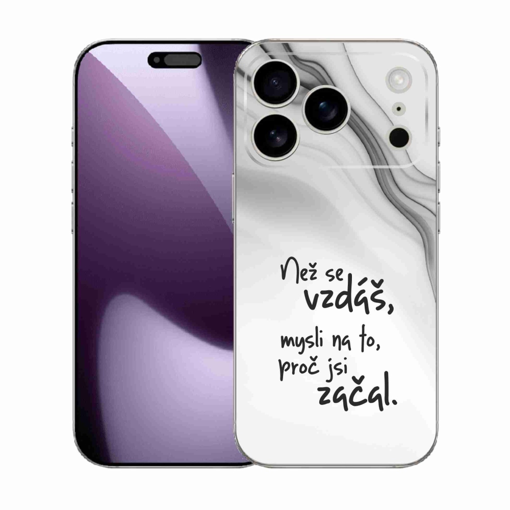 Gelový kryt mmCase na iPhone 17 Pro - citát 2 bílé pozadí