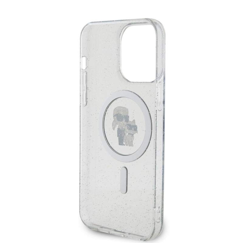 Karl Lagerfeld IML Glitter Karl and Choupette MagSafe Zadní Kryt pro iPhone 15 Pro Max - průhledný