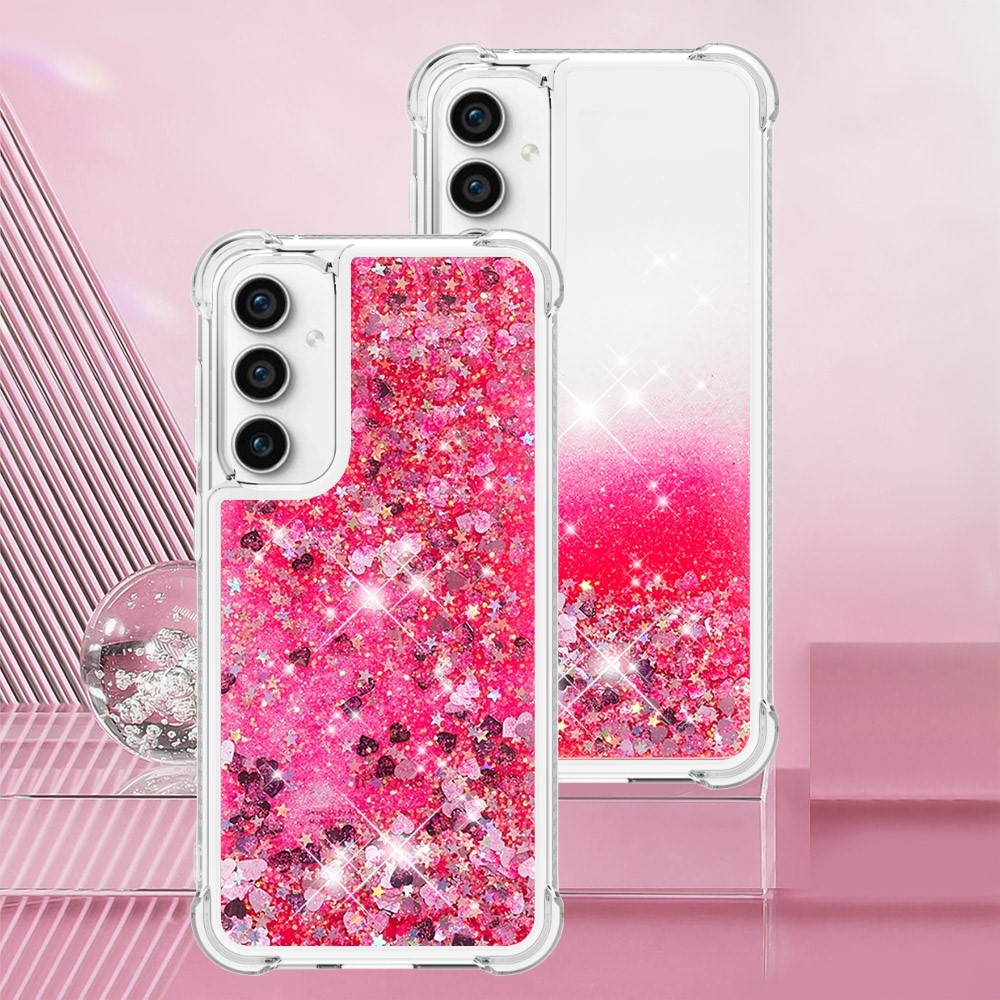 Glitter gelový přesýpací obal na Samsung Galaxy S23 FE - růžový/srdíčka