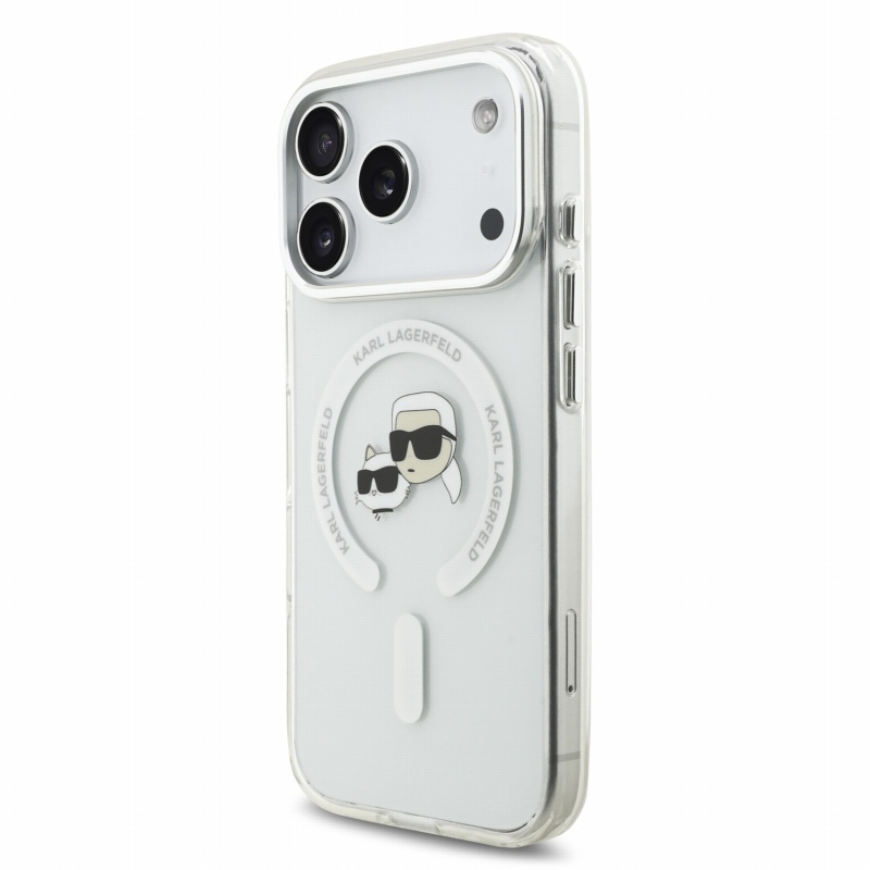 Karl Lagerfeld IML K&CH Heads Metal Frame MagSafe Zadní Kryt pro iPhone 18 Pro White