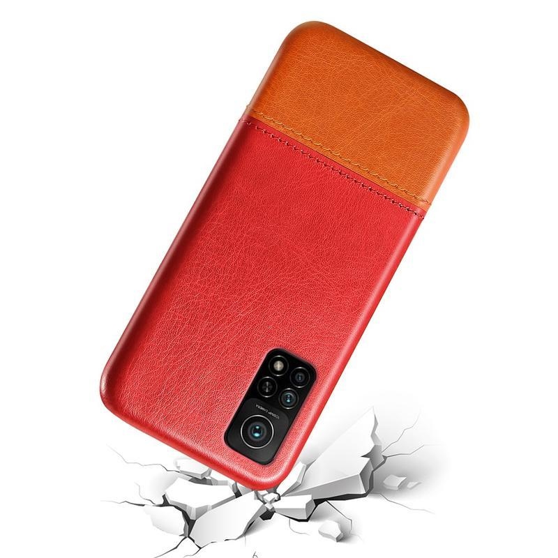 KSQ plastový kryt potažený PU kůží pro mobil Xiaomi Mi 10T Pro 5G  - červený/hnědý