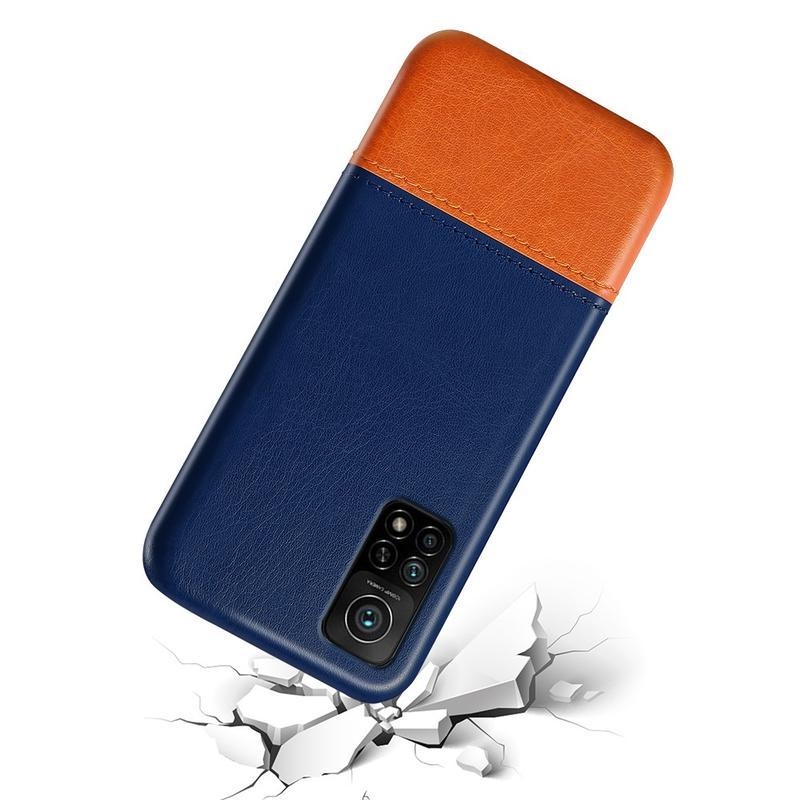 KSQ plastový kryt potažený PU kůží pro mobil Xiaomi Mi 10T Pro 5G  - modrý/hnědý
