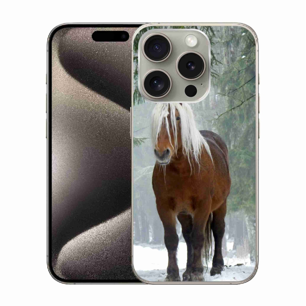 Gelový obal mmCase na iPhone 15 Pro - kůň v lese