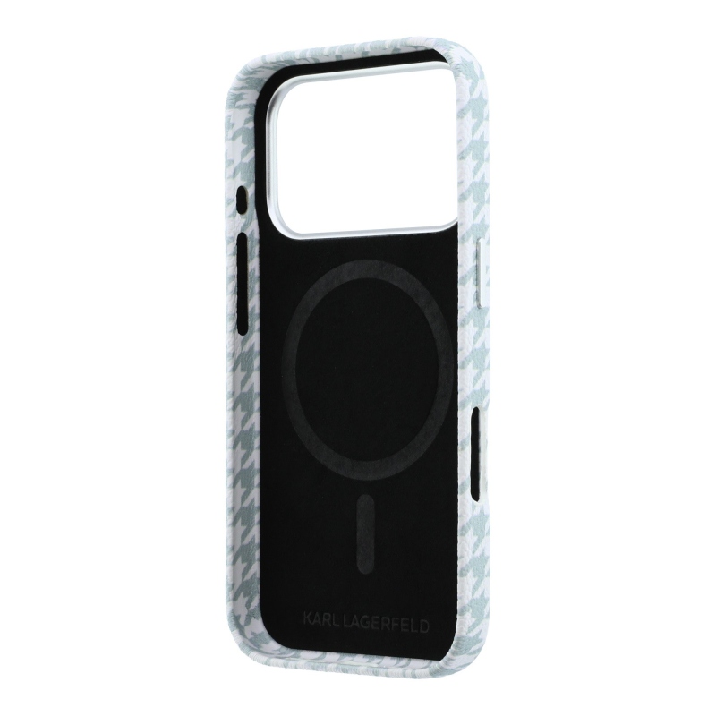 Karl Lagerfeld PU Houndstooth Resin Plate MagSafe Zadní Kryt pro iPhone 17 Pro Blue