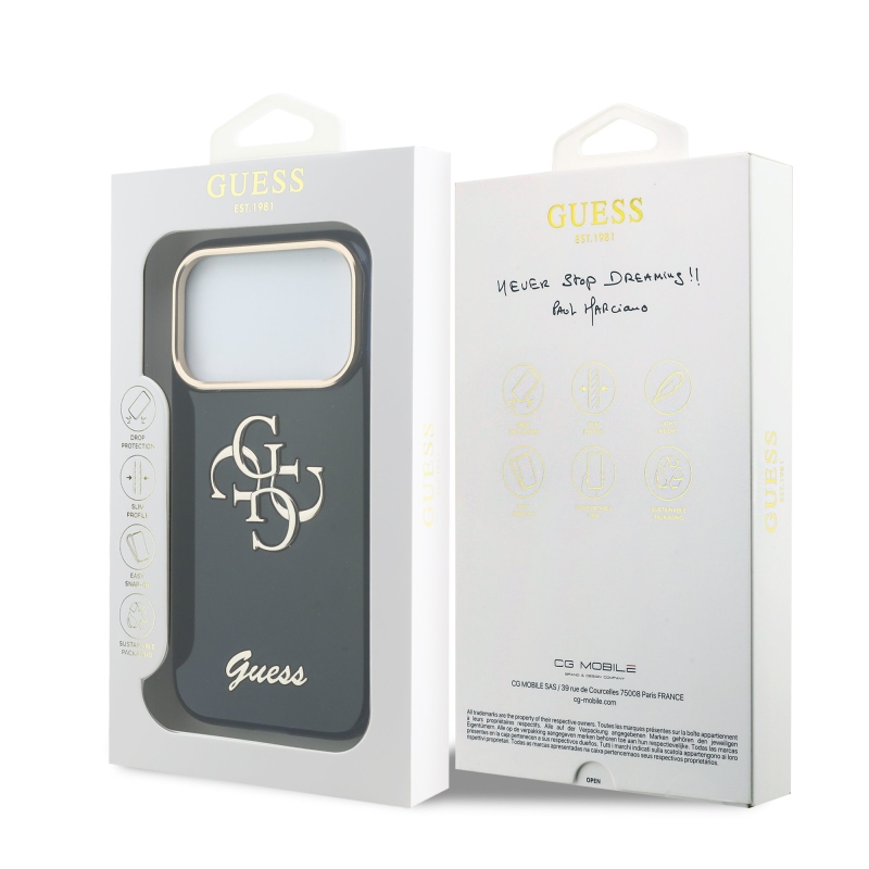 Guess IML 4G Script Metal Logo Zadní Kryt pro iPhone 17 Pro Blue
