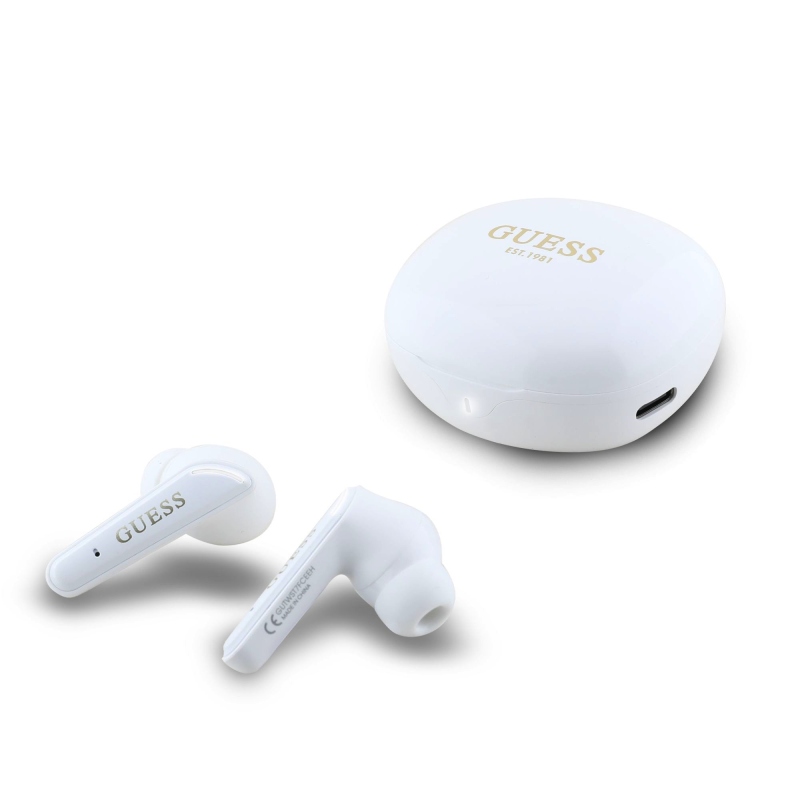 Guess Glossy Classic Logo TWS Bezdrátová Sluchátka White