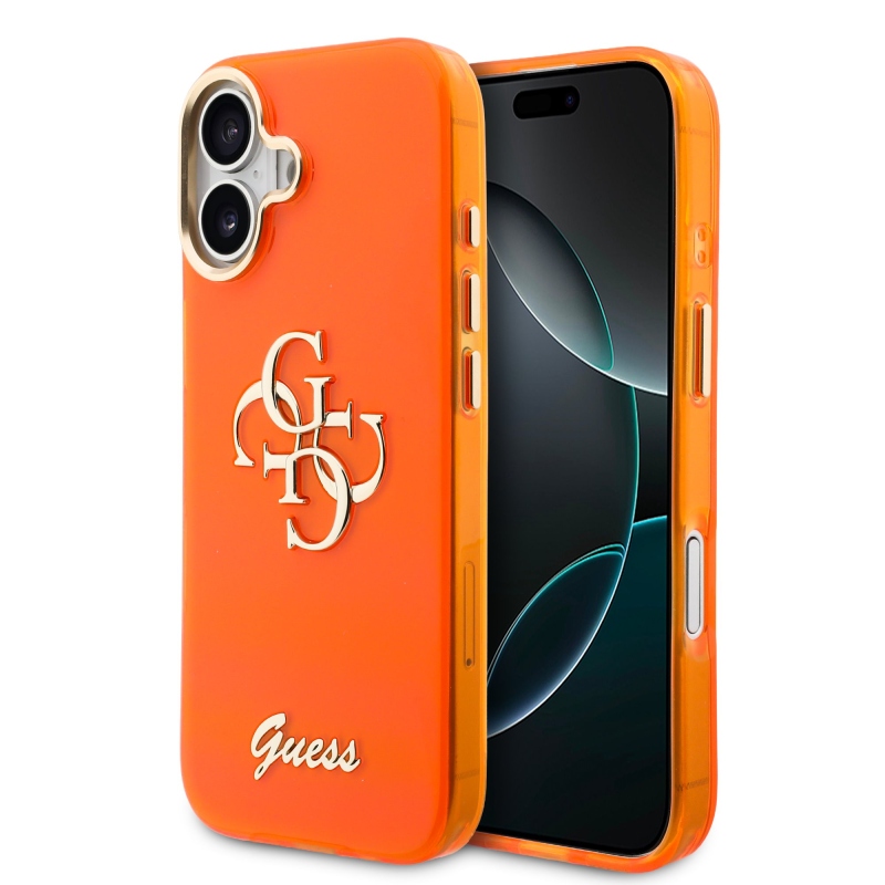 Guess IML 4G Script Metal Logo Zadní Kryt pro iPhone 17 Orange