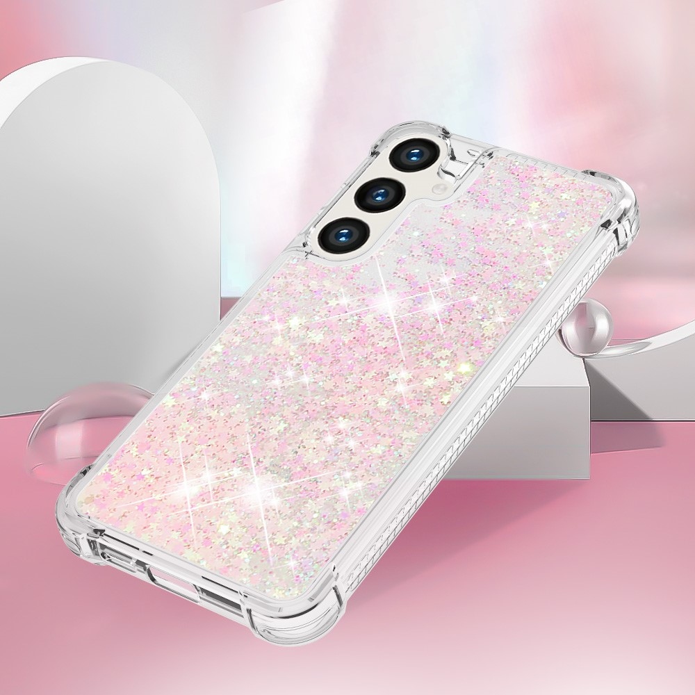 Glitter přesýpací gelový obal na Samsung Galaxy S24 - růžový/hvězdičky