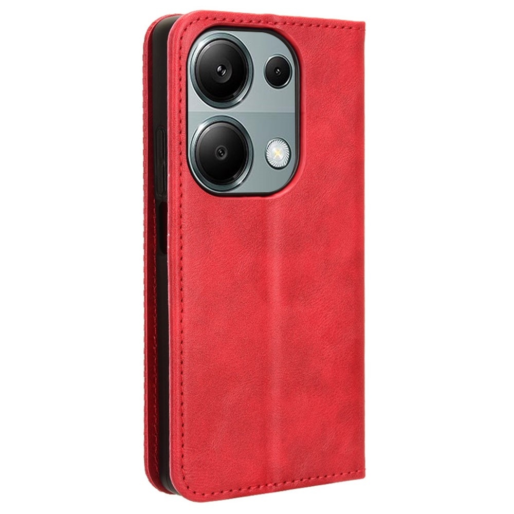 Vintage knížkové pouzdro na Xiaomi Redmi Note 14S/Note 13 Pro 4G/Poco M6 Pro - červené