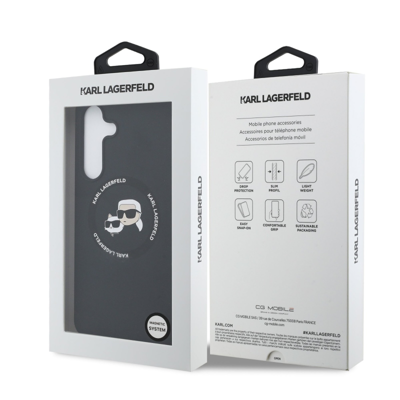 Karl Lagerfeld Liquid Silicone K&CH Heads MagSafe Zadní Kryt pro Samsung Galaxy S25 FE Black