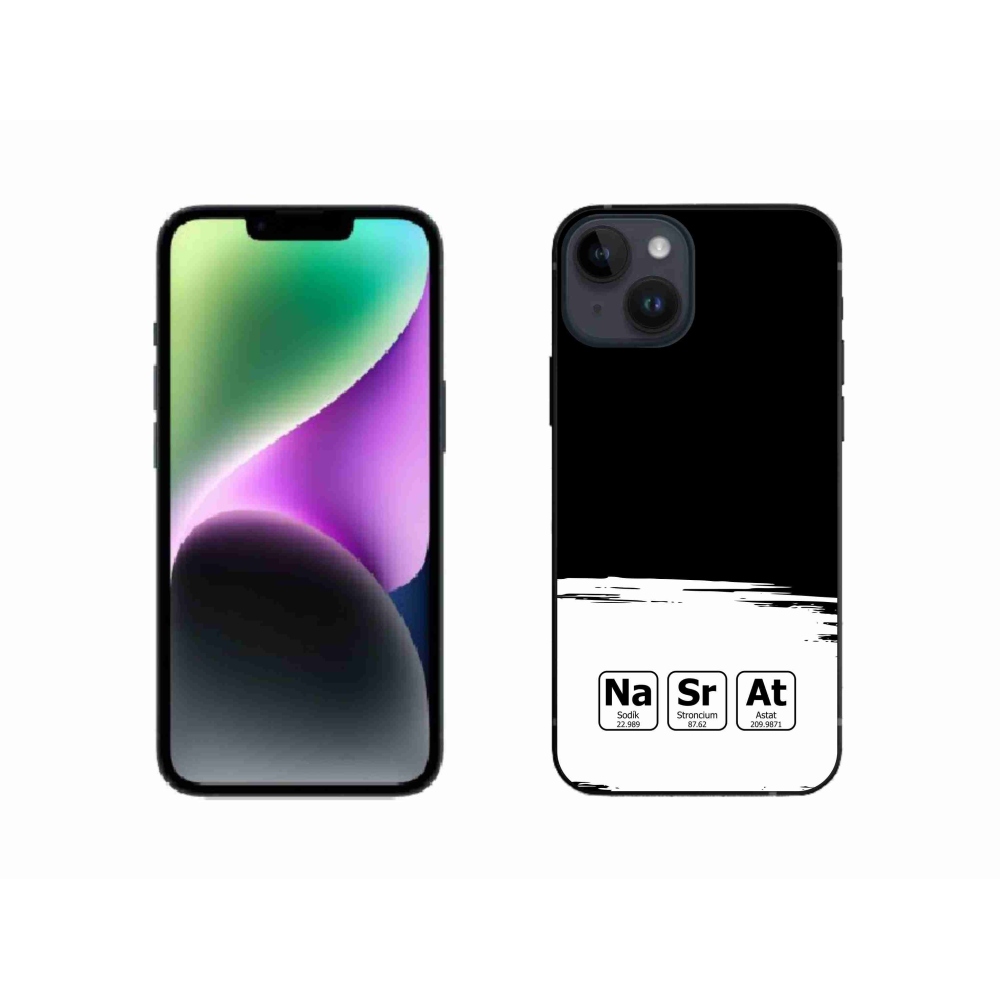 Gelový kryt mmCase na iPhone 14 - chemické prvky bíločerné pozadí
