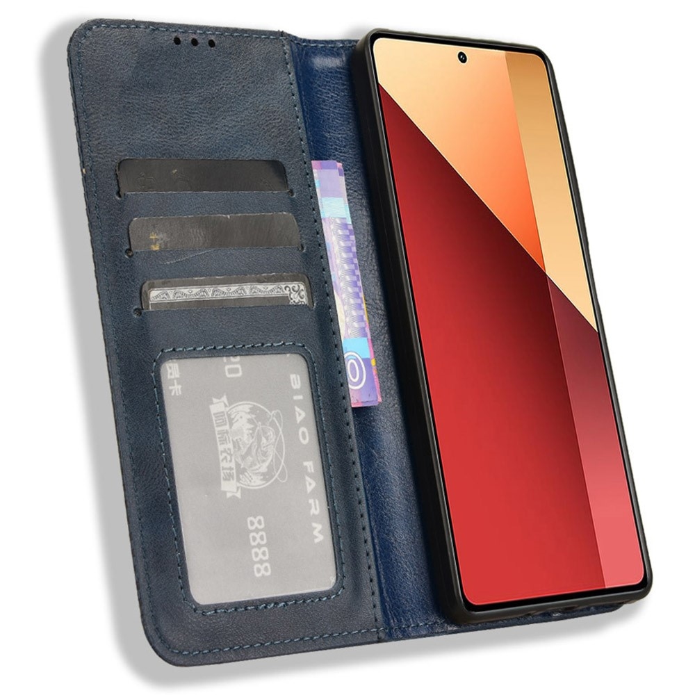 Vintage knížkové pouzdro na Xiaomi Redmi Note 14S/Note 13 Pro 4G/Poco M6 Pro - tmavěmodré