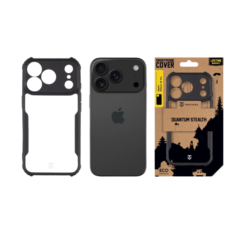Tactical Quantum Stealth Kryt pro Apple iPhone 18 Pro Clear/Black