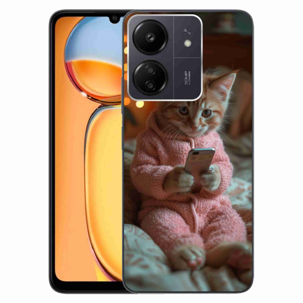 Gelový kryt mmCase na Xiaomi Poco C65/Redmi 13C - kotě s mobilem