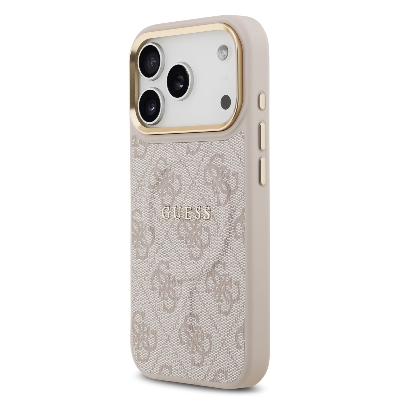 Guess PU Leather 4G Gold Frame MagSafe Zadní Kryt pro iPhone 17 Pro Pink
