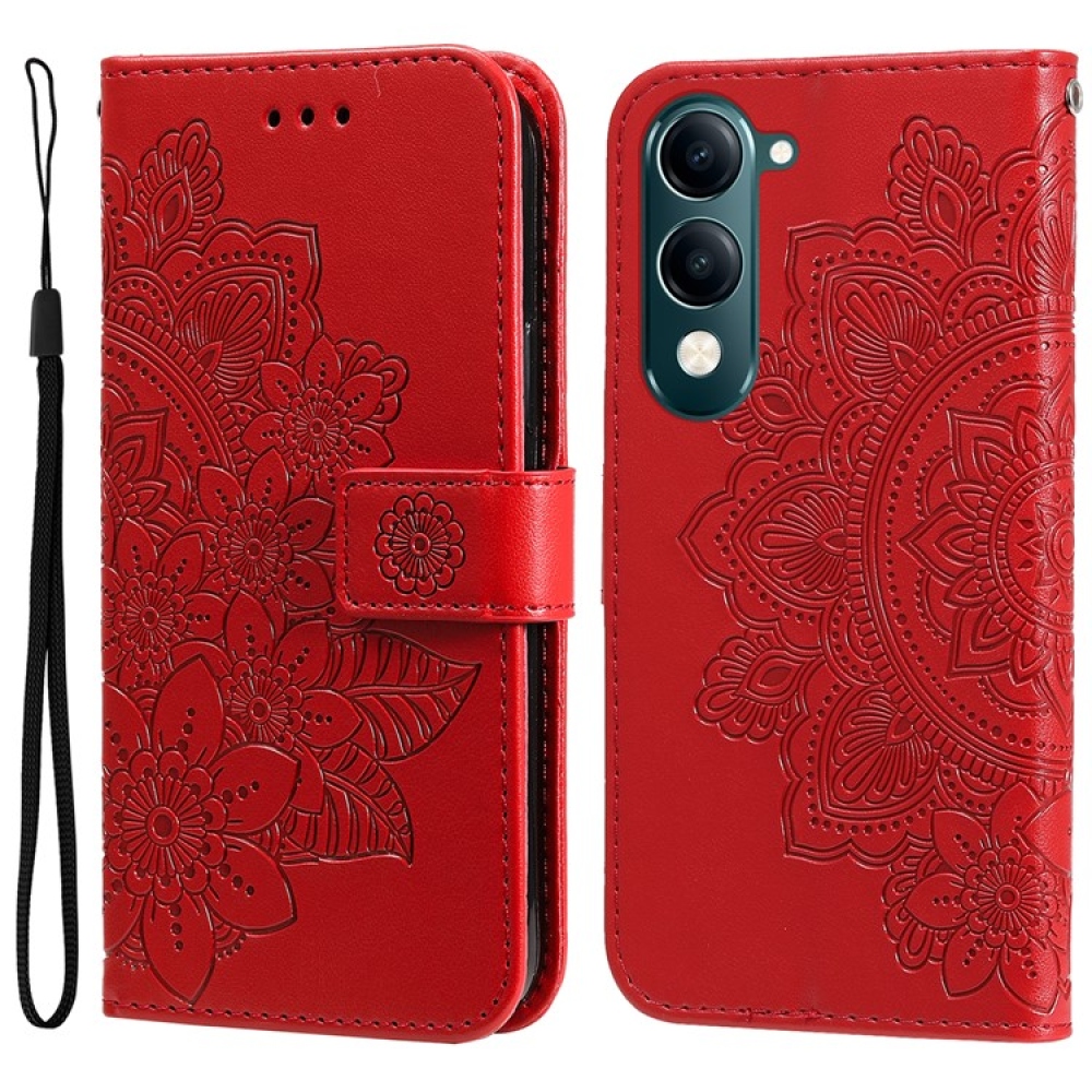 Floral knížkové pouzdro na Vivo Y29s 5G - červené