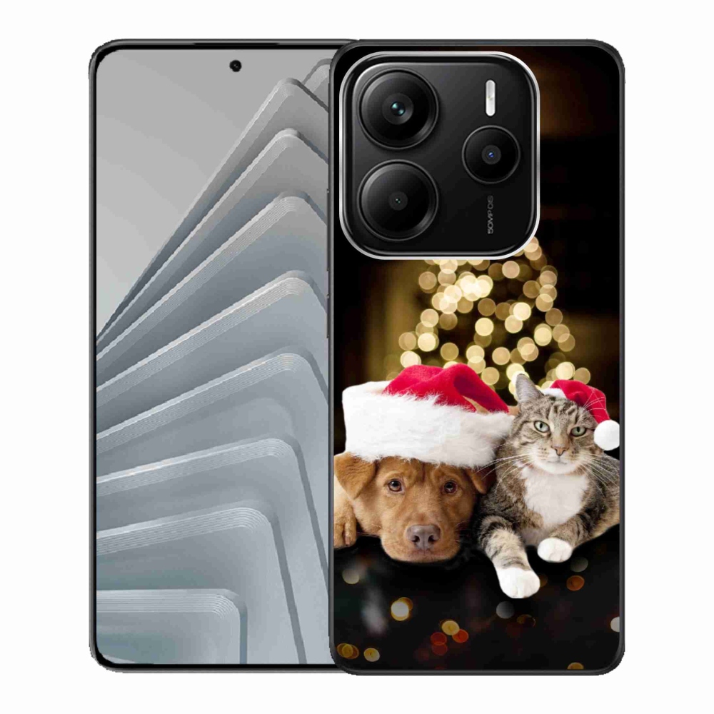Gelový kryt mmCase na Xiaomi Redmi Note 14 5G - vánoční pes a kočka