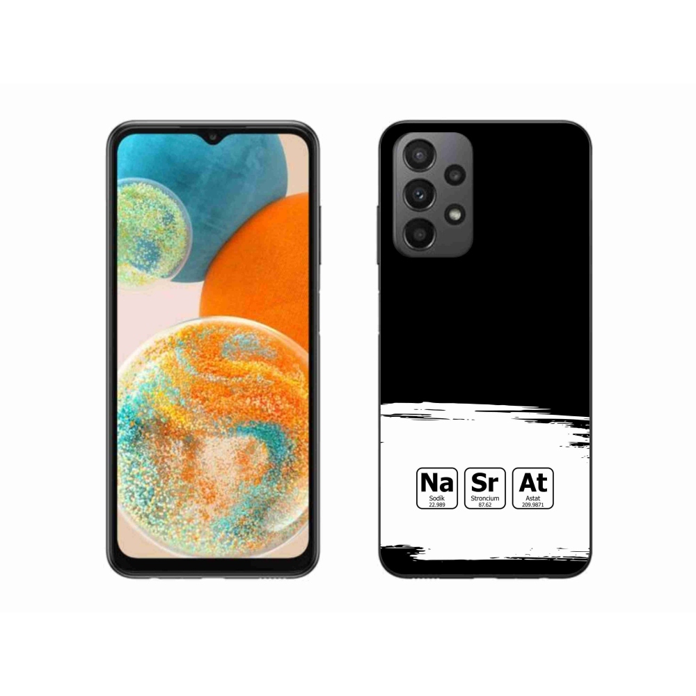 Gelový kryt mmCase na Samsung Galaxy A23 4G/5G - chemické prvky bíločerné pozadí