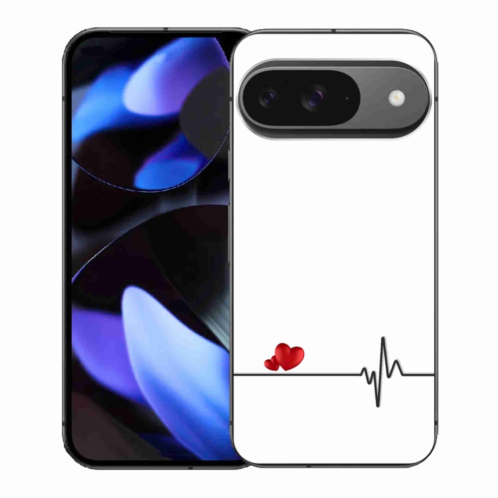 Gelový kryt mmCase na Google Pixel 9/9 Pro - srdce a tep bílé pozadí