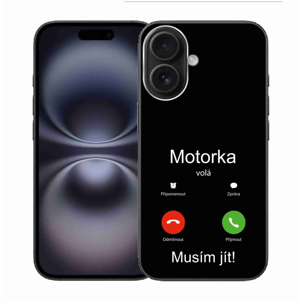 Gelový kryt mmCase na iPhone 16 - motorka volá černé pozadí