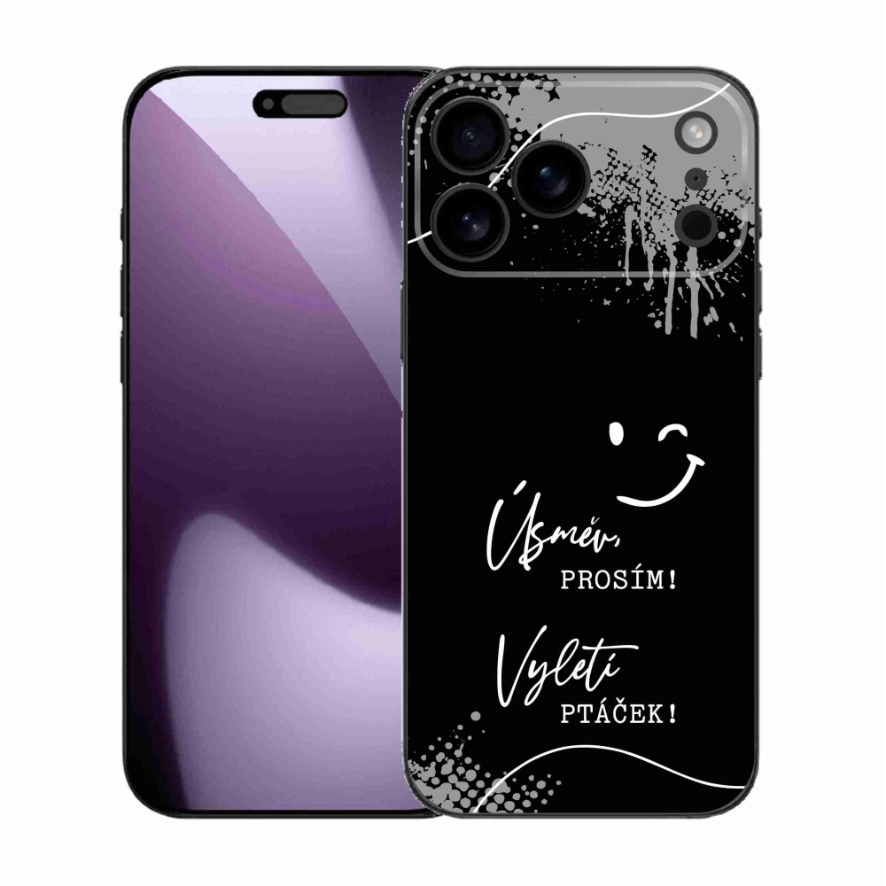 Gelový kryt mmCase na iPhone 17 Pro Max - vtipný text 4 černé pozadí