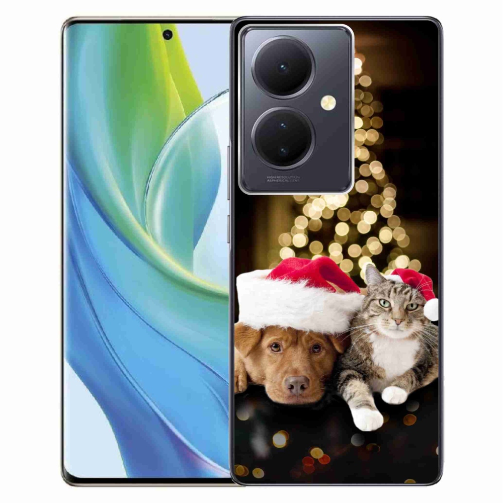 Gelový kryt mmCase na Vivo V29 Lite 5G - vánoční pes a kočka