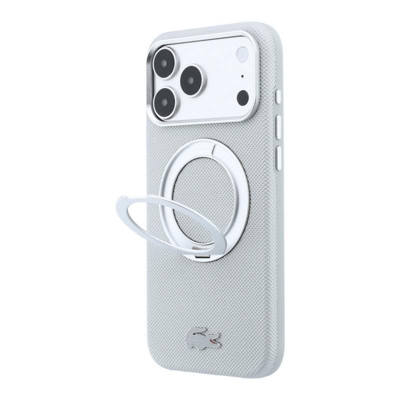 Lacoste PVC Petit Pique Semi Wrap Ring Stand MagSafe Zadní Kryt pro iPhone 18 Pro Max Light Grey